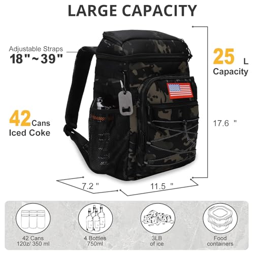 Tactical Backpack Cooler, 25L Cooler Backpack Insulated Leak-Proof, Heavy Duty Large Lunch Backpack, Waterproof Ice Chest ...