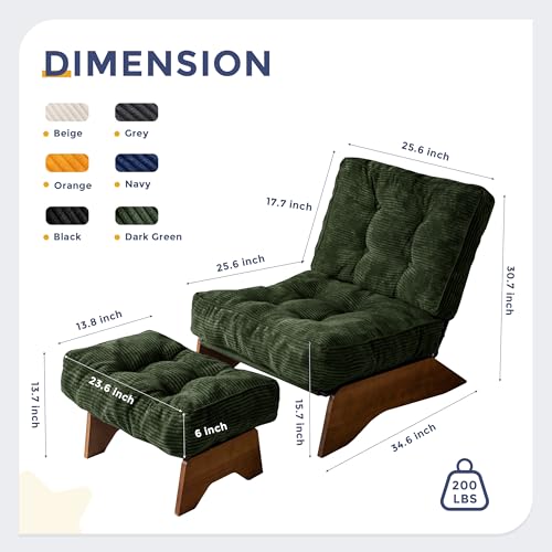 MAXYOYO Accent Chair with Ottoman Adjustable Backrest, Tufted Living Room Chair Upholstered Lounge Chair with Footrest Se...