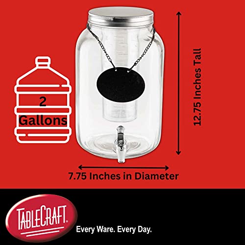 TableCraft BDG3000, 2 Gallon Mason Jar Glass Beverage Dispenser, 7.75" x 10.25" x 12.25", Includes Chrome Plated Faucet, I...