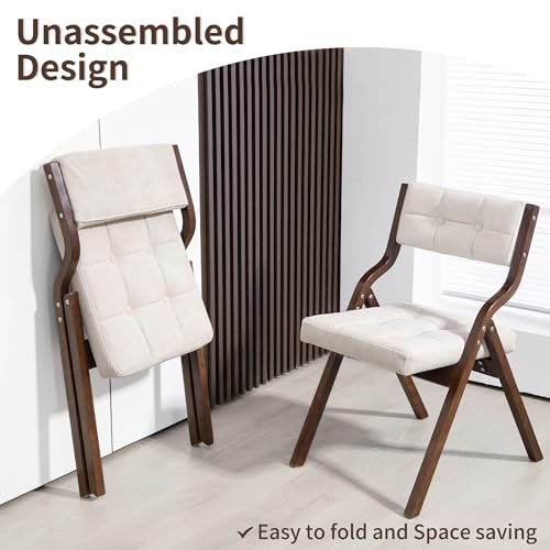 HOMEFUN Folding Chairs with Cushion, Wooden Padded Foldable Chair 2 Pack, Portable and Assembled Seat for Guests Kitchen O...