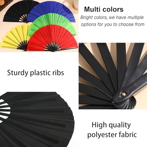 Huralona 5 Pack Large Folding Hand Clap Fan Fabric Rave Popping Fans Chinese Kung Fu Tai Chi Hand Fan Festival Dance Gift ...