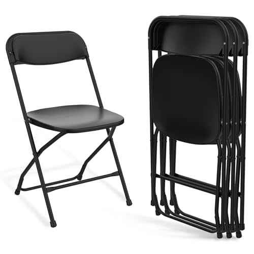 MAKE CHANGES Folding Chairs 4 Pack, Plastic Folding Chairs for Outside, Heavy Duty Foldable Chairs, Sturdy Metal Folding C...