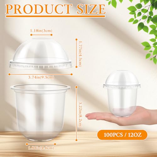 tchrules 12 oz Clear Plastic Cups with Dome Lids, Disposable Cold Drink Cups for Boba Bubble Tea, Iced Coffee, Smoothies, ...
