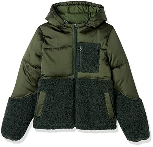 Amazon Essentials womens Full-Zip Sherpa Fleece Hooded Puffer Jacket
