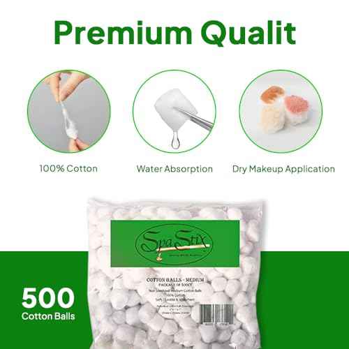 Spa Stix Cotton Balls. 500 Count Medium Size. Non Sterile Super Soft.,White