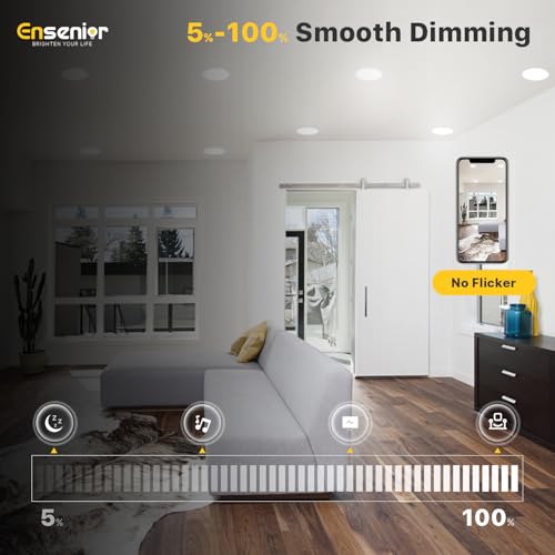 Ensenior 12 Pack 6 Inch LED Recessed Ceiling Light, Dimmable, 2700K-5000K 5CCT, 1200LM 12W 120V, High Brightness Canless W...