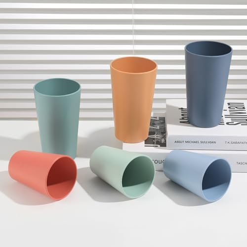 HEYCOME Set of 12 Wheat Straw Cups, 6 Pcs 20 oz & 6 Pcs 12 oz Unbreakable Drinking Cups, Reusable Plastic Cups Sets, Water...