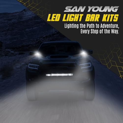 SAN YOUNG LED Light Bar Kits, (2) 20 Inch Slim Light Bars, (4) 4 Inch LED Pods, (2) Wiring Harness, 12V 24V Car Truck ATV ...
