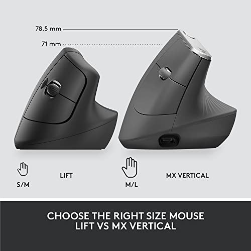 Logitech Lift for Business, Vertical Ergonomic Mouse, Wireless, Bluetooth or Secured Logi Bolt USB, Quiet clicks, Globally...