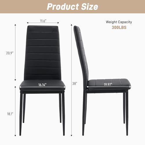 Karl home Dining Chairs Set of 4, PU Leather Balck Kitchen Chairs with Padded High Back & Foot Cap Protection for Dining K...