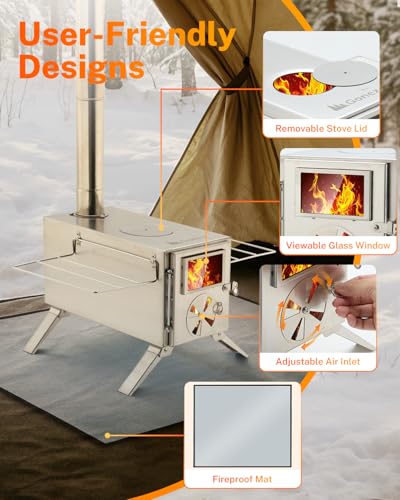 Gonex Hot Tent Stove, Portable Wood Burning Camping Stainless Steel Stove with Chimney Pipes for Tent, Outdoor, Heating, C...