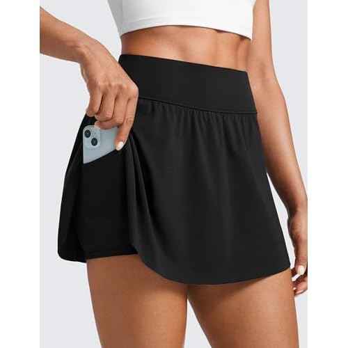 CRZ YOGA High Waisted Side Slit Tennis Skirts for Women - Mini Lined A Line Running Athletic Skort with Inner Pockets