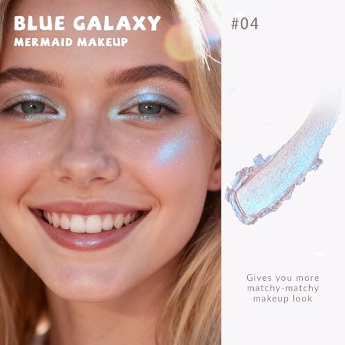 HOSAILY Holographic Duochrome Blue Glitter Eyeshadow, Color Shift Metallic Shimmer Eyeshadow Palette, Chameleon Sparkle In...