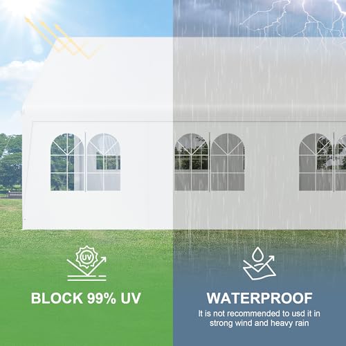 Phonjoroo Party Tent, 20’ x 20’ Heavy Duty Outdoor Canopy Tent All-Season Tarp & Removable Sidewall Waterproof Carport Wed...