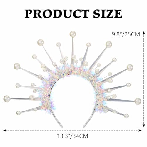 DRESBE Light Up Pearl Crown Headband LED halo Headbands Glow Party Hair Accessories for Women