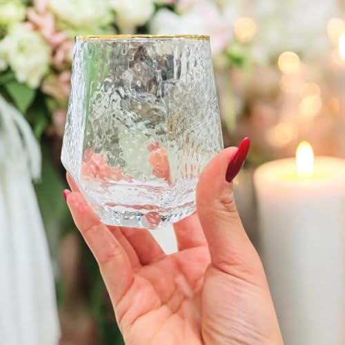 Oojami 40 count Diamond Unbreakable Stemless Plastic Wine Champagne Whiskey Glasses Elegant Durable Disposable Indoor Outd...