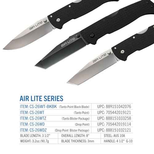 Cold Steel AIR LITE Drop Point / 8" Overall / 3.5" Blade / 3MM Thick / AUS10A / Blister Packed,Black