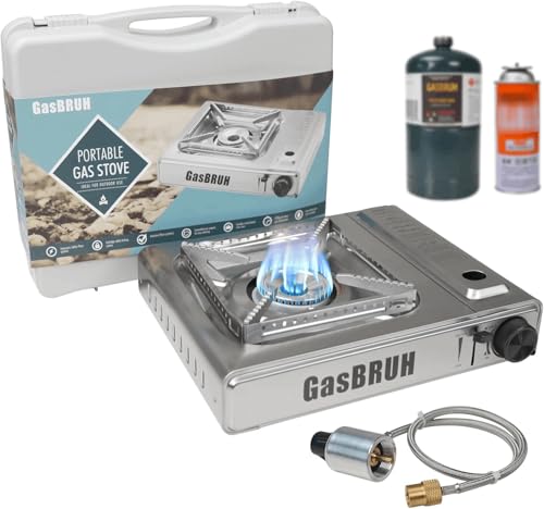 GasBRUH Propane or Butane Stove with Windblocker,Dual Fuel 10000BTU Stainless Steel Portable Camping Stove with CarryCase,...