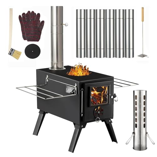 Hot Tent Stove,AVOFOREST Wood Burning Stove,Small Wood Stove with 7 Stainless Chimney Pipes for Outdoor Heating & Cooking,...