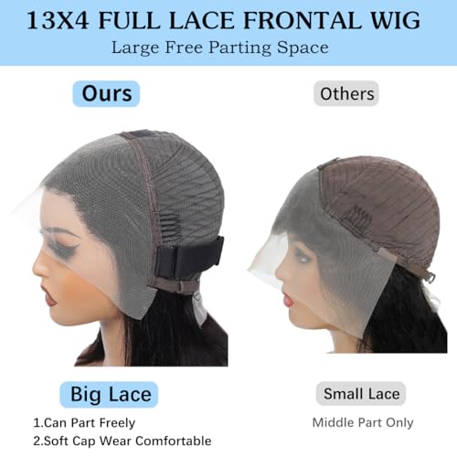 13x4 Straight Lace Front Wigs Human Hair 24 Inch Pre Plucked Human Hair Wig Glueless 180% Density HD Transparent Lace Frontal Wigs Human Hair for Black Women Natural Color(24 Inch)