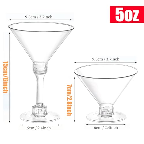 25 Pack Plastic Martini Cocktail Glasses - Reusable Tall Cocktail Glasses for Bar, Margarita, Whiskey, Tequila, Dessert Cu...