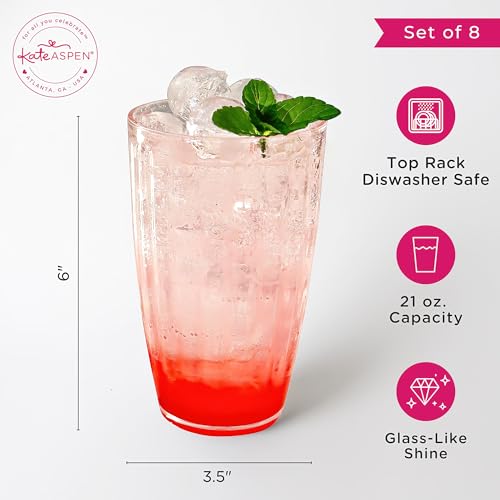 Kate Aspen Clear Ribbed Acrylic Glasses Drinkware Set of 8, 21 oz, Plastic Tumblers, Tumblers & Water Glasses, BPA-Free Pl...