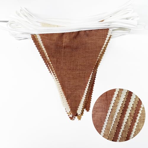 32Ft Brown Party Decorations Boho Pennant Banner Fabric Triangle Flag Linen Bunting Garland Streamers for Woodland Teddy B...
