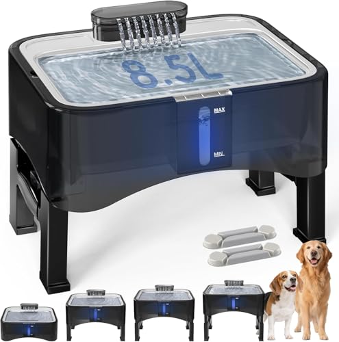 UPSKY 2.25Gal Elevated Dog Water Fountain, 4 Heights Adjustable Pet Fountain for All Dog Sizes, 304 Stainless Steel Tray I...