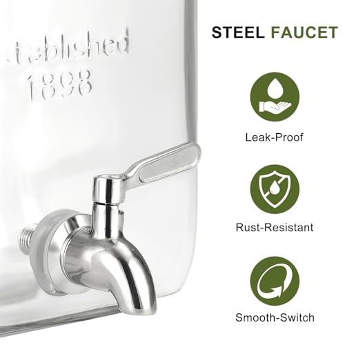 2 Gallon Glass Drink Dispensers, Large Glass Water Dispenser, Stainless Steel Leakproof Spigot and Lid, Drink Dispensers f...