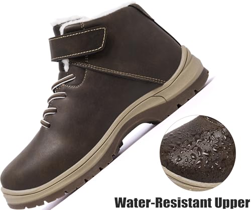 YINGCSM Boys Snow Boots Warm Fur Lined Non Slip Winter Shoes Lightweight Water Resistant Hiking Boot