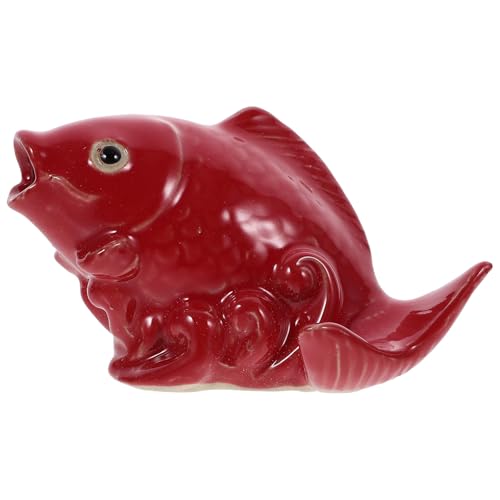 HOMSFOU Ceramic Carp Fountain Spitter Outdoor Garden Fish Ornament Water Spray Feature for Patio Pool and Yard Decoration ...
