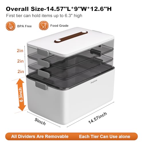 funest 4-Tier Medicine Storage Box Cabinet, Empty First Aid Kit Portable Medical Supply Organizer with Leather Handle for ...