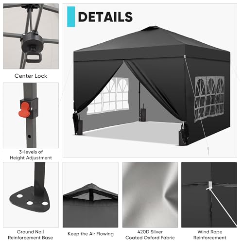 GDY 10x10 Pop Up Canopy Tent with 4 Sidewalls, Easy Set up with One Push Lift Outdoor Silver Coated Beach Gazebos, Carpas ...