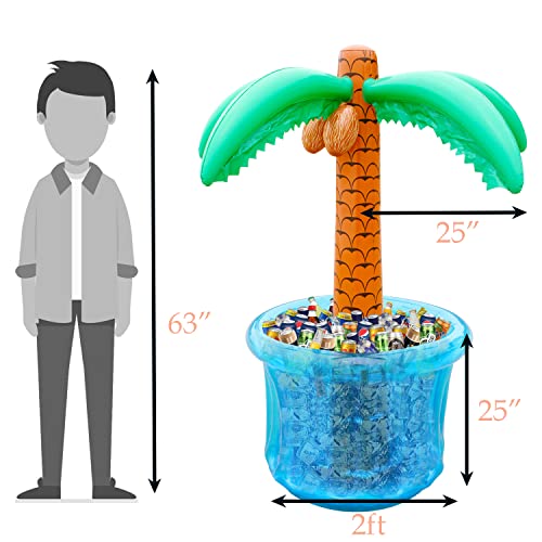 PARENTSWELL 63'' Inflatable Palm Tree Cooler, Tropical Luau Party Decorations, Inflatable Drink Cooler for Parties Jungle ...