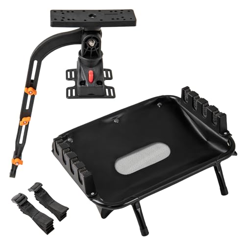 Goplus Fishing Float Tube Accessories, 360° Rotatable Fish Finder Holder w/ Mount Bracket, Rod Rack w/ Storage Basket fit ...