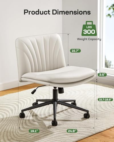 Marsail Armless-Office Desk Chair with Wheels: PU Leather Cross Legged Wide Chair,Comfortable Adjustable Swivel Task Chair...