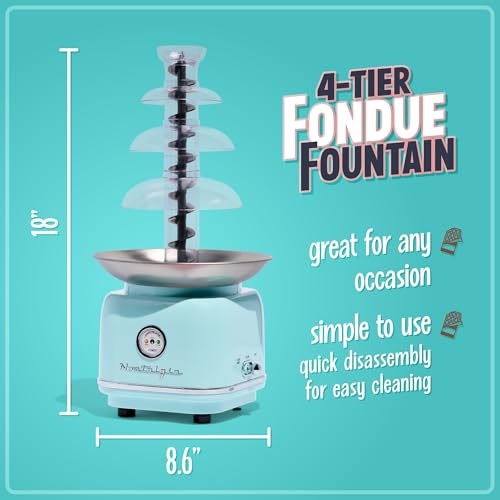 Nostalgia 4 Tier Electric Chocolate Fondue Fountain Machine for Parties - Melts Cheese, Queso, Candy, and Liqueur - Dip St...