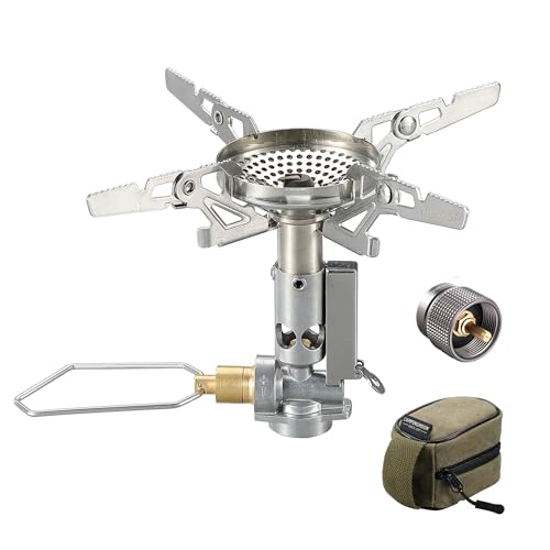 CAMPINGMOON Propane Camping Gas Stove with Igniter & 4 Pot Support Lightweight for 1Lb Propane Tank or EN417 Lindal Valve ...
