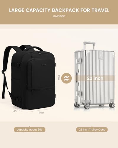 LOVEVOOK Travel Backpack for Women & Men, 50L Large Carry On Backpack Airline Approved, TSA Personal Item Weekender Bag, W...