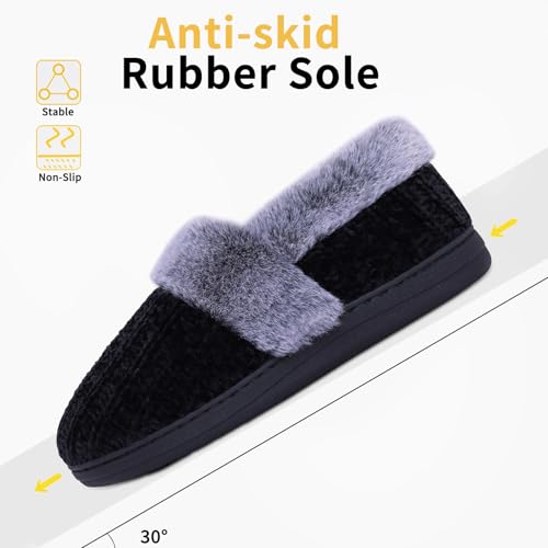 Evshine Women's Fuzzy Memory Foam Slippers, Closed Back Knit Bedroom Slippers, Slip-On Warm House Shoes for Indoor & Outdo...
