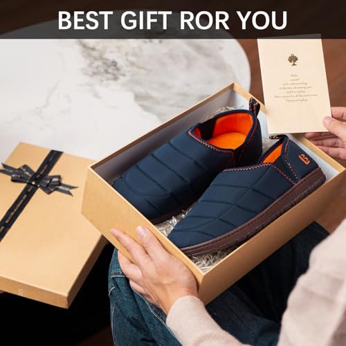 LongBay Men's Outdoor Slippers Two Tone Warm Memory Foam Slip On Indoor House Shoes bedroom Loafers