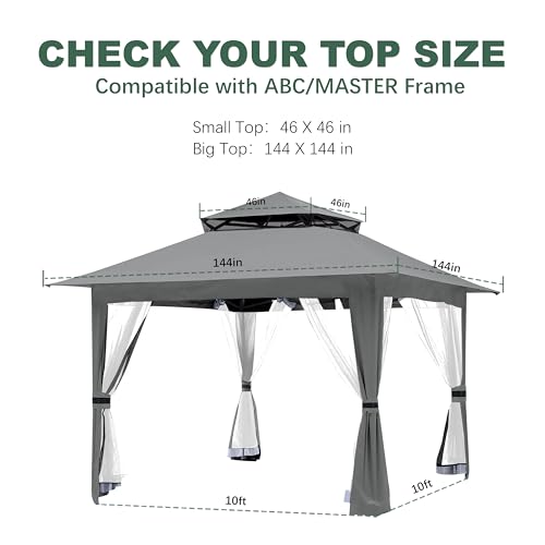 Grey Gazebo Replacement Cover Compatible with ABC 13x13 Pop Up Gazebo Frame,This Particular Replacement Cover Will Not Fit...