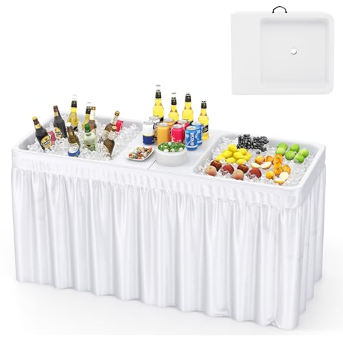 Giantex 5 FT Folding Ice Table with Double Sinks and Drains, Portable Ice Cooler Table with Removable Skirt, No Assembly, ...