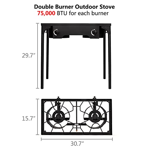 Portable Outdoor High-Pressure Camping Stove,150000-BTU 2 Burner Camping Modular Cooking Cooktop,Propane Gas Cooker,Camp S...