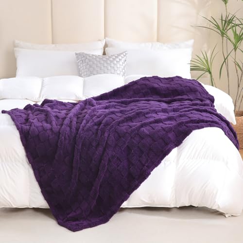 Linecooo Deep Purple Fleece Throw Blanket 50”×60” for Couch Sofa Bed,Super Soft Cozy Plush Microfiber Flannel Blanket with...