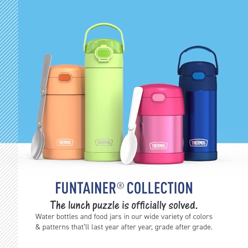 THERMOS FUNTAINER Water Bottle with Straw - 12 Ounce - Kids Stainless Steel Vacuum Insulated Water Bottle with Lid, Dinosaurs