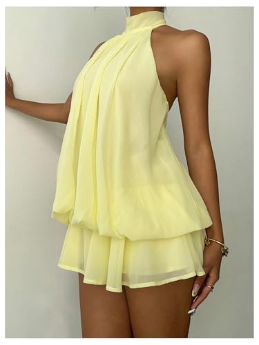 Verdusa Women's Chiffon Halter Drop Waist Wedding Guest Dresses Ruffle Summer Mini Dress Brunch Outfits