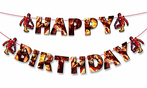 "Flsh Happy Birthday Banner – Superhero Theme Party Decoration for Boys and Girls – Vibrant Lightning Bolt Design Hanging ...