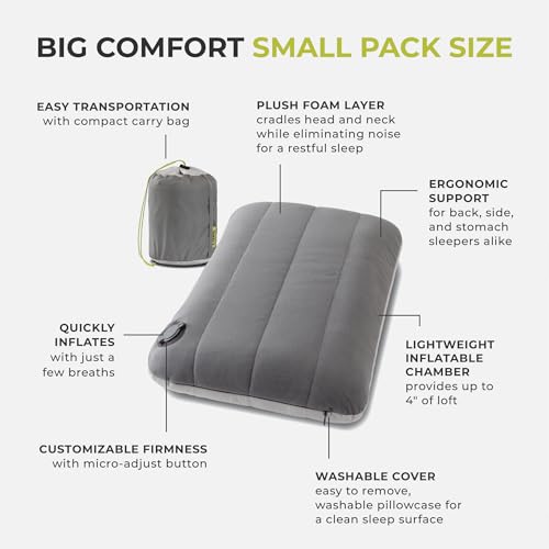 CORE Camping Pillow with Removable Cover | Lightweight, Compact, and Comfortable | Adjustable Support for Back, Side, and ...