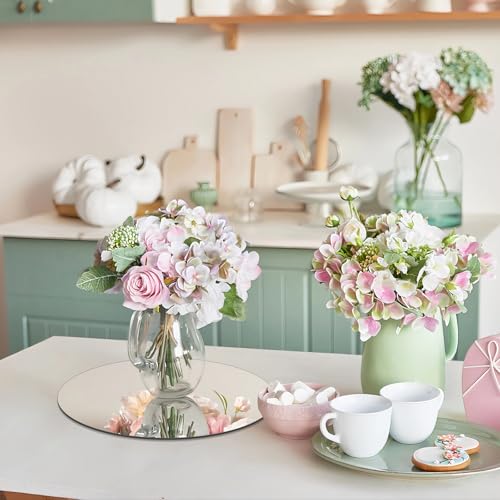 VASUHOME 12" Round Mirror Centerpieces for Tables, Glass Circle Mirror Plates with Smooth Edge and Cushioned Feet, Ideal f...